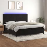 fekete bársony rugós és LED-es ágy matraccal 200x200 cm