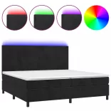fekete bársony rugós és LED-es ágy matraccal 200x200 cm