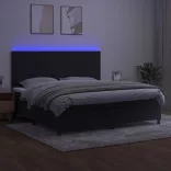 fekete bársony rugós és LED-es ágy matraccal 200x200 cm