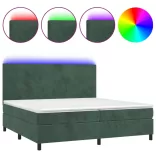 sötétzöld bársony rugós és LED-es ágy matraccal 200x200 cm