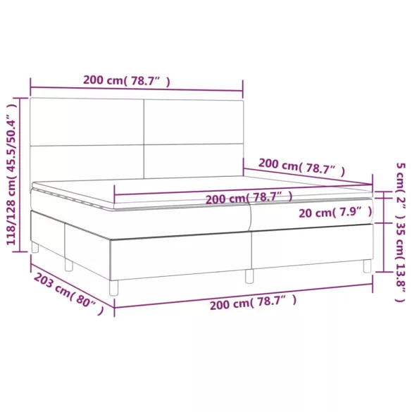 sötétzöld bársony rugós és LED-es ágy matraccal 200x200 cm