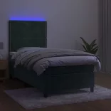 sötétzöld bársony rugós és LED-es ágy matraccal 90x190 cm