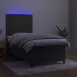 sötétszürke bársony rugós és LED-es ágy matraccal 90x200 cm