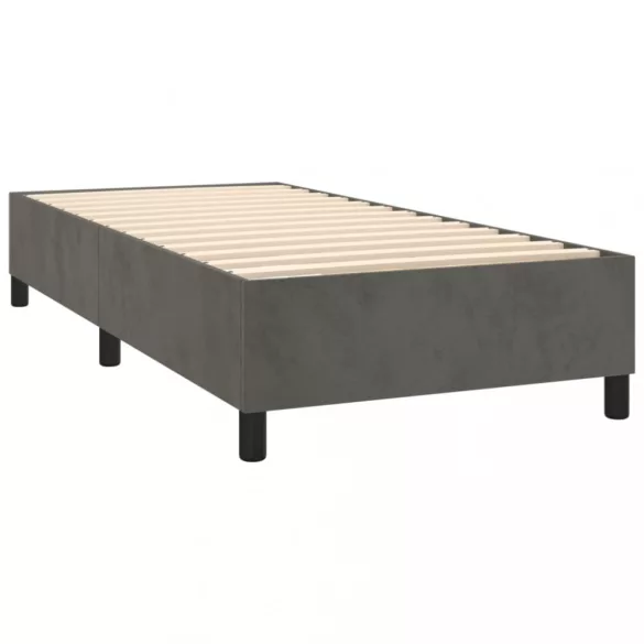 sötétszürke bársony rugós és LED-es ágy matraccal 90x200 cm
