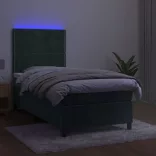 sötétzöld bársony rugós és LED-es ágy matraccal 90x200 cm