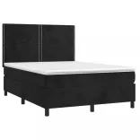 fekete bársony rugós és LED-es ágy matraccal 140x190 cm