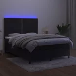 fekete bársony rugós és LED-es ágy matraccal 140x200 cm