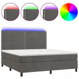 sötétszürke bársony rugós és LED-es ágy matraccal 160x200 cm