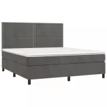 sötétszürke bársony rugós és LED-es ágy matraccal 160x200 cm