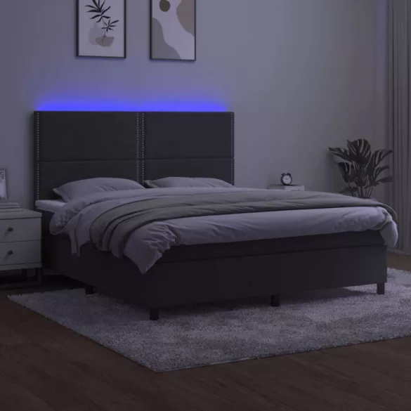 sötétszürke bársony rugós és LED-es ágy matraccal 160x200 cm