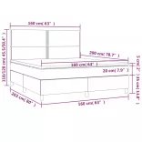 sötétszürke bársony rugós és LED-es ágy matraccal 160x200 cm