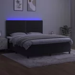 fekete bársony rugós és LED-es ágy matraccal 160x200 cm
