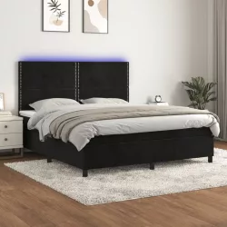 fekete bársony rugós és LED-es ágy matraccal 180x200 cm