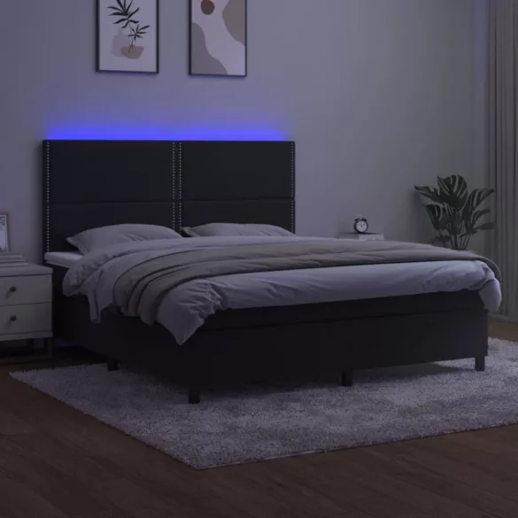 fekete bársony rugós és LED-es ágy matraccal 180x200 cm