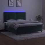 sötétzöld bársony rugós és LED-es ágy matraccal 180x200 cm