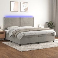   világosszürke bársony rugós és LED-es ágy matraccal 200x200 cm