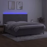 világosszürke bársony rugós és LED-es ágy matraccal 200x200 cm
