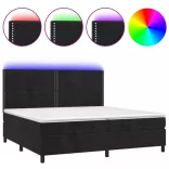 fekete bársony rugós és LED-es ágy matraccal 200x200 cm
