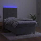 világosszürke bársony rugós és LED-es ágy matraccal 80 x 200 cm