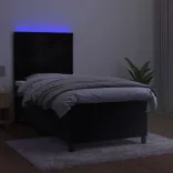 fekete bársony rugós és LED-es ágy matraccal 80 x 200 cm