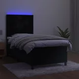 fekete bársony rugós és LED-es ágy matraccal 90x200 cm