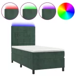 sötétzöld bársony rugós és LED-es ágy matraccal 90x200 cm