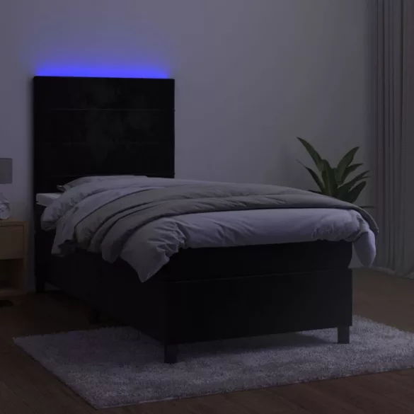 fekete bársony rugós és LED-es ágy matraccal 100x200 cm