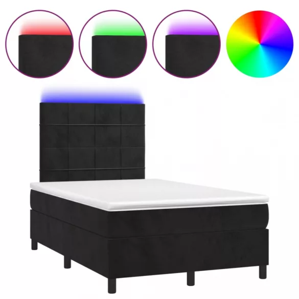 fekete bársony rugós és LED-es ágy matraccal 120x200 cm