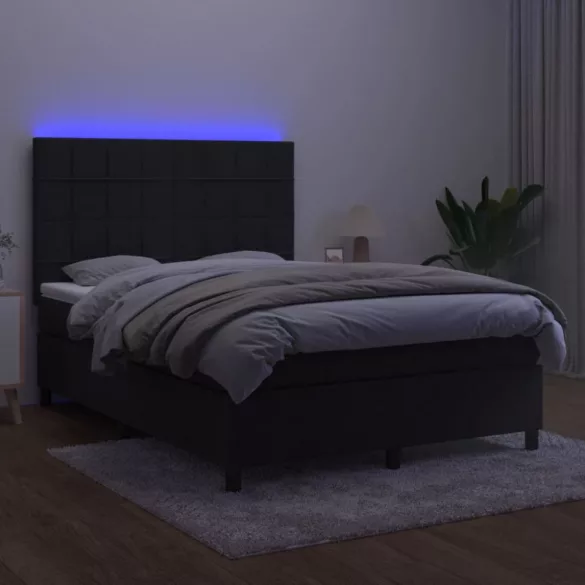 fekete bársony rugós és LED-es ágy matraccal 140x200 cm
