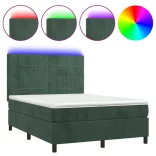 sötétzöld bársony rugós és LED-es ágy matraccal 140x200 cm