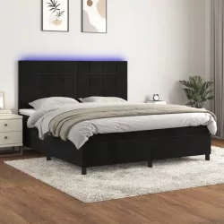 fekete bársony rugós és LED-es ágy matraccal 160x200 cm