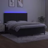 fekete bársony rugós és LED-es ágy matraccal 160x200 cm