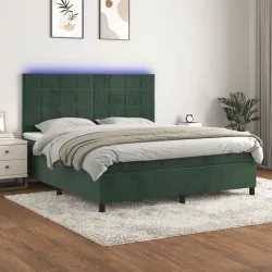   sötétzöld bársony rugós és LED-es ágy matraccal 160x200 cm
