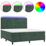 sötétzöld bársony rugós és LED-es ágy matraccal 160x200 cm