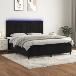 fekete bársony rugós és LED-es ágy matraccal 180x200 cm