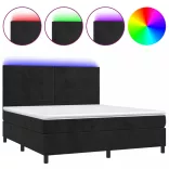 fekete bársony rugós és LED-es ágy matraccal 180x200 cm