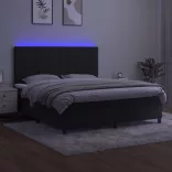 fekete bársony rugós és LED-es ágy matraccal 180x200 cm