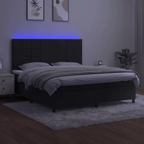 fekete bársony rugós és LED-es ágy matraccal 180x200 cm