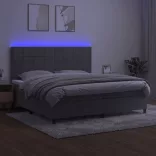 világosszürke bársony rugós és LED-es ágy matraccal 200x200 cm