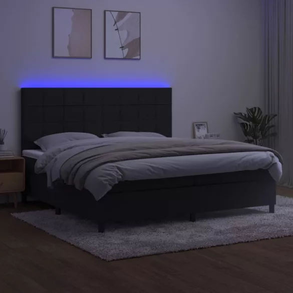 fekete bársony rugós és LED-es ágy matraccal 200x200 cm