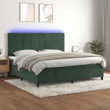 sötétzöld bársony rugós és LED-es ágy matraccal 200x200 cm