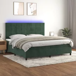   sötétzöld bársony rugós és LED-es ágy matraccal 200x200 cm