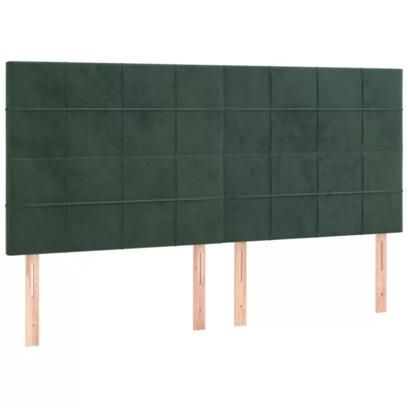 sötétzöld bársony rugós és LED-es ágy matraccal 200x200 cm