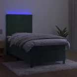 sötétzöld bársony rugós és LED-es ágy matraccal 80 x 200 cm