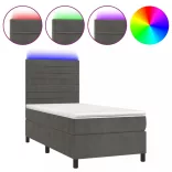 sötétszürke bársony rugós és LED-es ágy matraccal 90x190 cm