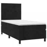 fekete bársony rugós és LED-es ágy matraccal 90x190 cm