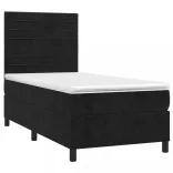 fekete bársony rugós és LED-es ágy matraccal 90x200 cm