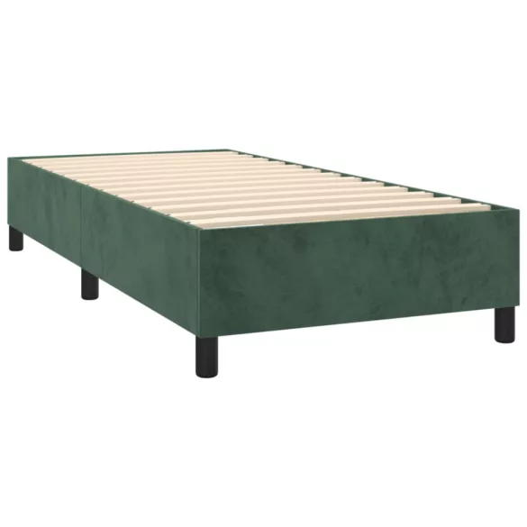 sötétzöld bársony rugós és LED-es ágy matraccal 90x200 cm
