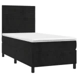 fekete bársony rugós és LED-es ágy matraccal 100x200 cm