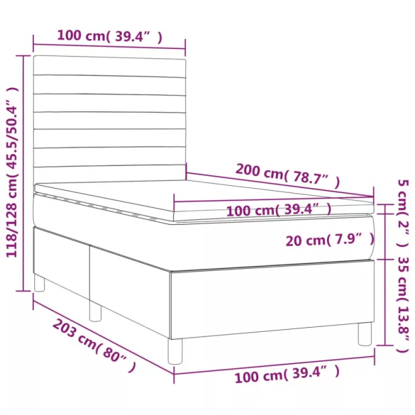 fekete bársony rugós és LED-es ágy matraccal 100x200 cm